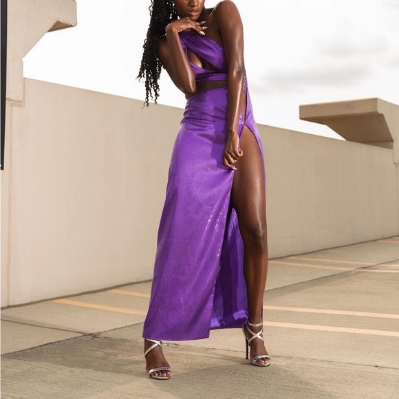 Purple Sequin Cut-out Maxi Dress S-L - Picture 9 of 9